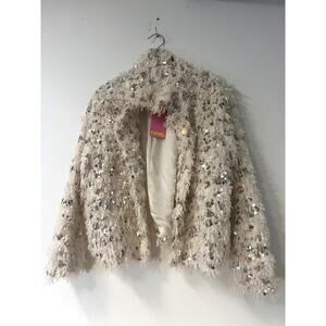 NWT Sequin Detail Furry Cardigan/Jacket sz SM